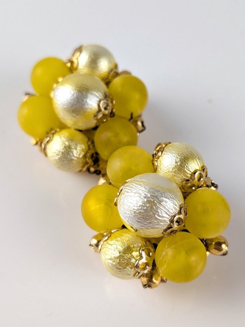 Vintage Yellow Beaded Clip-on Earrings